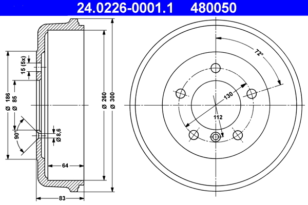 Tambur frana 24.0226-0001.1 ATE - Tambur frana Tambur frana 24.0226-0001.1 ATE - Tambur frana