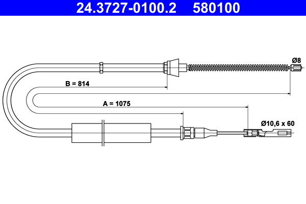 Cablu, frana de parcare 24.3727-0100.2 ATE - Maneta/ cablu Cablu, frana de parcare 24.3727-0100.2 ATE - Maneta/ cablu
