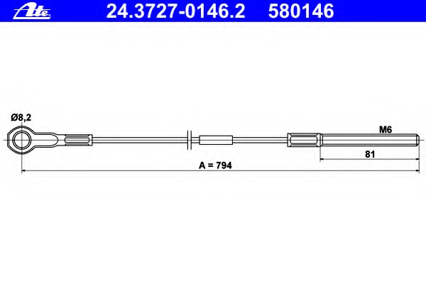 Cablu, frana de parcare 24.3727-0146.2 ATE - Maneta/ cablu Cablu, frana de parcare 24.3727-0146.2 ATE - Maneta/ cablu