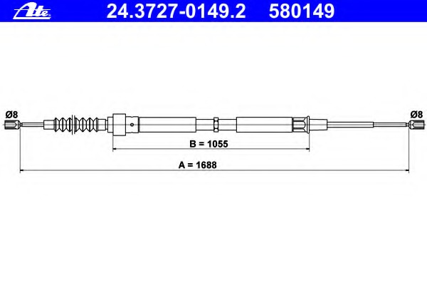 Cablu, frana de parcare 24.3727-0149.2 ATE - Maneta/ cablu Cablu, frana de parcare 24.3727-0149.2 ATE - Maneta/ cablu