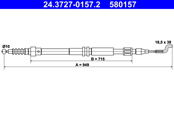 Cablu, frana de parcare 24.3727-0157.2 ATE - Maneta/ cablu Cablu, frana de parcare 24.3727-0157.2 ATE - Maneta/ cablu