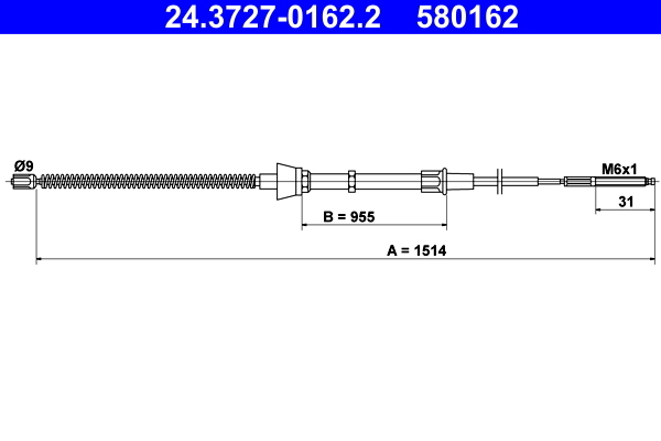 Cablu, frana de parcare 24.3727-0162.2 ATE - Maneta/ cablu Cablu, frana de parcare 24.3727-0162.2 ATE - Maneta/ cablu