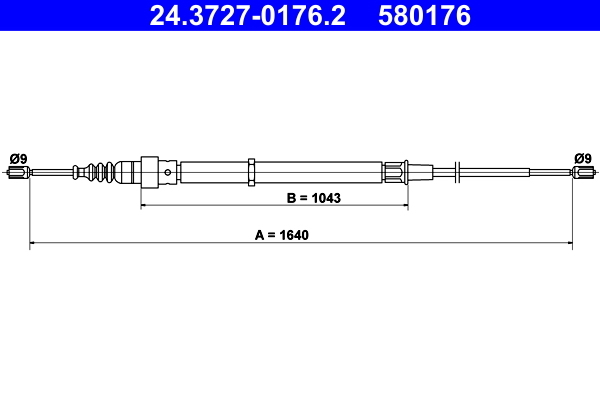 Cablu, frana de parcare 24.3727-0176.2 ATE - Maneta/ cablu Cablu, frana de parcare 24.3727-0176.2 ATE - Maneta/ cablu