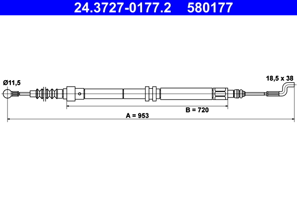 Cablu, frana de parcare 24.3727-0177.2 ATE - Maneta/ cablu Cablu, frana de parcare 24.3727-0177.2 ATE - Maneta/ cablu