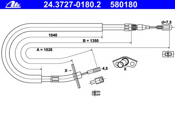 Cablu, frana de parcare 24.3727-0180.2 ATE - Maneta/ cablu Cablu, frana de parcare 24.3727-0180.2 ATE - Maneta/ cablu