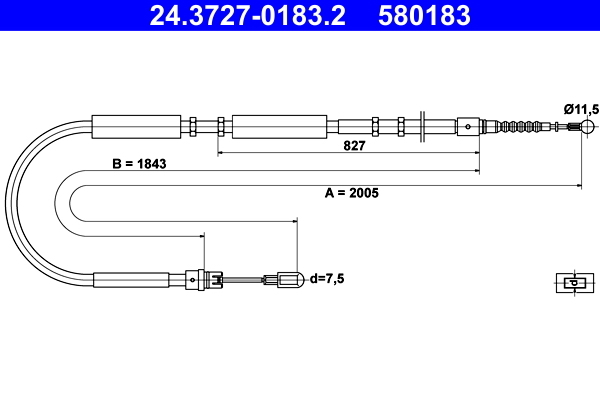 Cablu, frana de parcare 24.3727-0183.2 ATE - Maneta/ cablu Cablu, frana de parcare 24.3727-0183.2 ATE - Maneta/ cablu