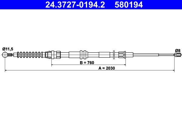 Cablu, frana de parcare 24.3727-0194.2 ATE - Maneta/ cablu