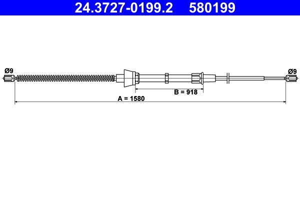 Cablu, frana de parcare 24.3727-0199.2 ATE - Maneta/ cablu Cablu, frana de parcare 24.3727-0199.2 ATE - Maneta/ cablu