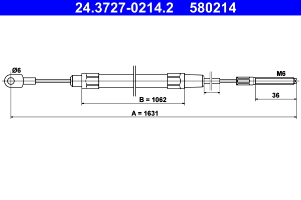 Cablu, frana de parcare 24.3727-0214.2 ATE - Maneta/ cablu Cablu, frana de parcare 24.3727-0214.2 ATE - Maneta/ cablu