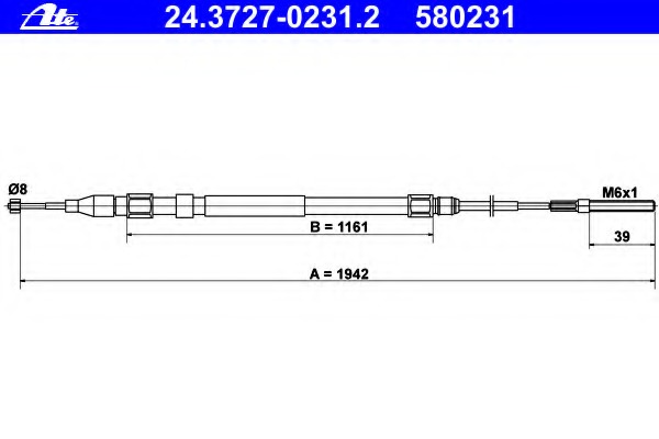 Cablu, frana de parcare 24.3727-0231.2 ATE - Maneta/ cablu Cablu, frana de parcare 24.3727-0231.2 ATE - Maneta/ cablu