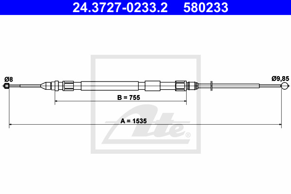 Cablu, frana de parcare 24.3727-0233.2 ATE - Maneta/ cablu Cablu, frana de parcare 24.3727-0233.2 ATE - Maneta/ cablu