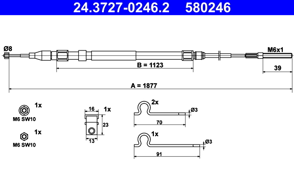 Cablu, frana de parcare 24.3727-0246.2 ATE - Maneta/ cablu Cablu, frana de parcare 24.3727-0246.2 ATE - Maneta/ cablu