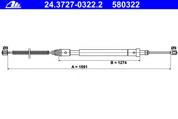 Cablu, frana de parcare 24.3727-0322.2 ATE - Maneta/ cablu