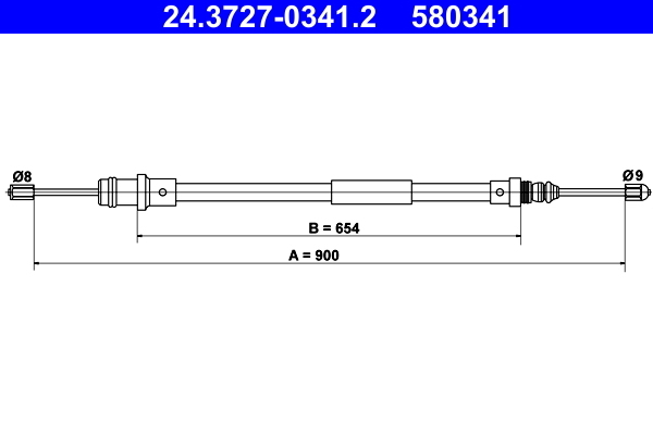 Cablu, frana de parcare 24.3727-0341.2 ATE - Maneta/ cablu Cablu, frana de parcare 24.3727-0341.2 ATE - Maneta/ cablu