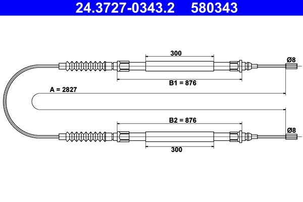 Cablu, frana de parcare 24.3727-0343.2 ATE - Maneta/ cablu Cablu, frana de parcare 24.3727-0343.2 ATE - Maneta/ cablu