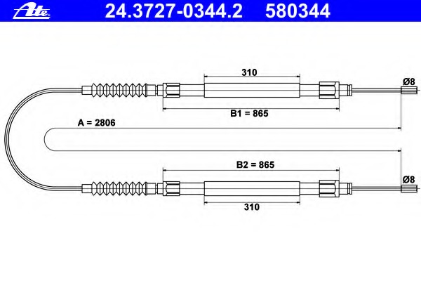 Cablu, frana de parcare 24.3727-0344.2 ATE - Maneta/ cablu Cablu, frana de parcare 24.3727-0344.2 ATE - Maneta/ cablu