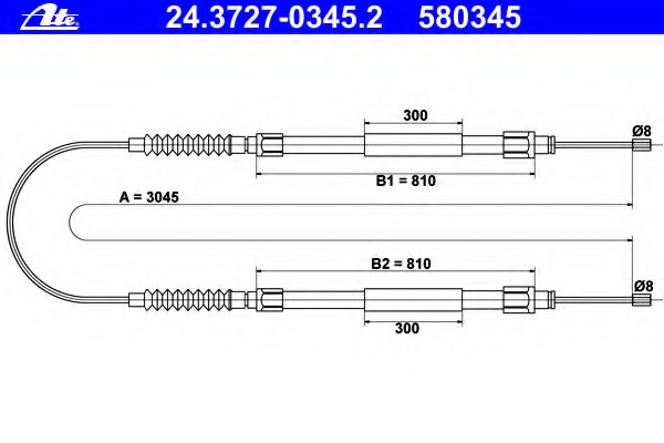 Cablu, frana de parcare 24.3727-0345.2 ATE - Maneta/ cablu