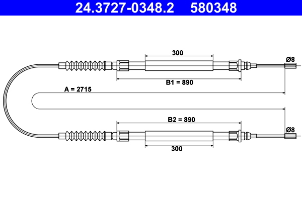 Cablu, frana de parcare 24.3727-0348.2 ATE - Maneta/ cablu Cablu, frana de parcare 24.3727-0348.2 ATE - Maneta/ cablu