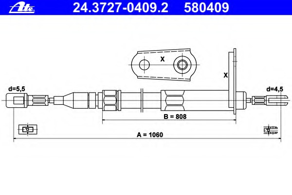 Cablu, frana de parcare 24.3727-0409.2 ATE - Maneta/ cablu Cablu, frana de parcare 24.3727-0409.2 ATE - Maneta/ cablu
