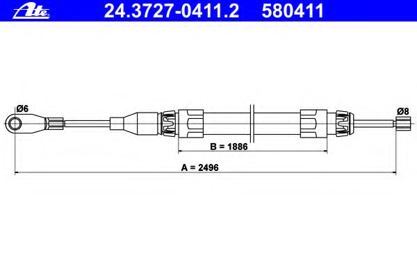 Cablu, frana de parcare 24.3727-0411.2 ATE - Maneta/ cablu Cablu, frana de parcare 24.3727-0411.2 ATE - Maneta/ cablu