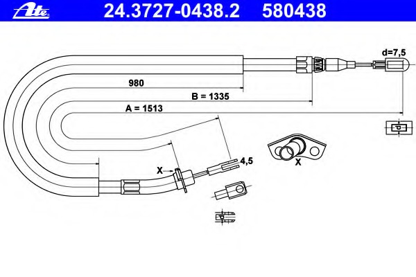 Cablu, frana de parcare 24.3727-0438.2 ATE - Maneta/ cablu Cablu, frana de parcare 24.3727-0438.2 ATE - Maneta/ cablu