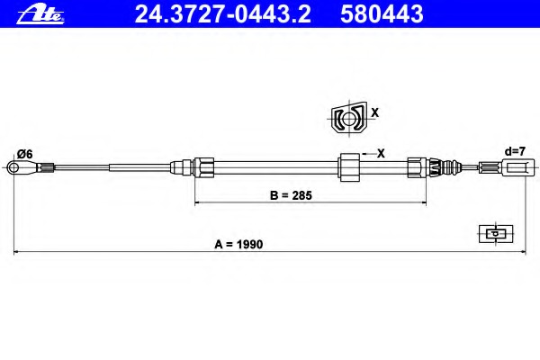 Cablu, frana de parcare 24.3727-0443.2 ATE - Maneta/ cablu Cablu, frana de parcare 24.3727-0443.2 ATE - Maneta/ cablu