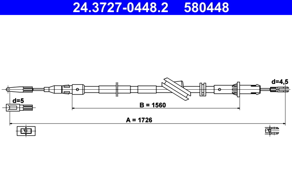 Cablu, frana de parcare 24.3727-0448.2 ATE - Maneta/ cablu Cablu, frana de parcare 24.3727-0448.2 ATE - Maneta/ cablu