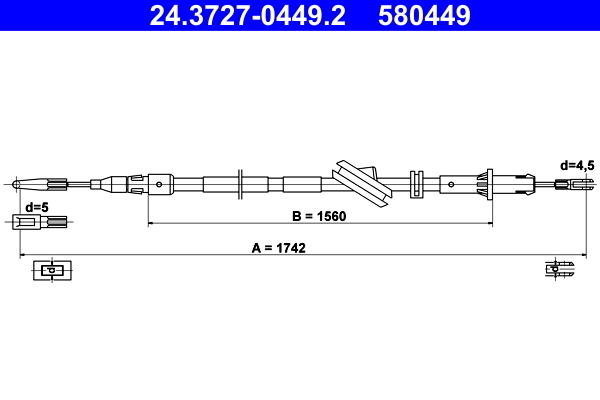 Cablu, frana de parcare 24.3727-0449.2 ATE - Maneta/ cablu Cablu, frana de parcare 24.3727-0449.2 ATE - Maneta/ cablu