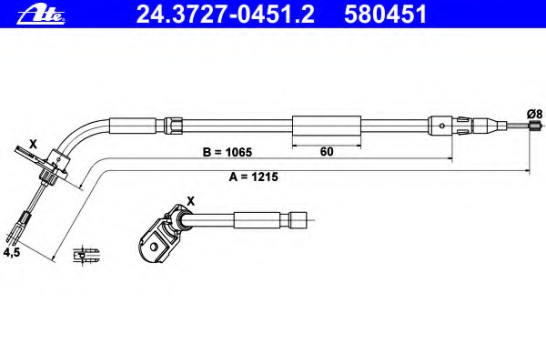 Cablu, frana de parcare 24.3727-0451.2 ATE - Maneta/ cablu Cablu, frana de parcare 24.3727-0451.2 ATE - Maneta/ cablu