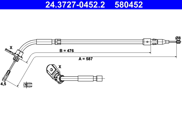 Cablu, frana de parcare 24.3727-0452.2 ATE - Maneta/ cablu Cablu, frana de parcare 24.3727-0452.2 ATE - Maneta/ cablu