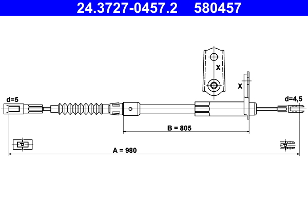 Cablu, frana de parcare 24.3727-0457.2 ATE - Maneta/ cablu Cablu, frana de parcare 24.3727-0457.2 ATE - Maneta/ cablu