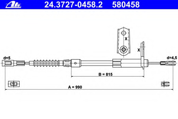 Cablu, frana de parcare 24.3727-0458.2 ATE - Maneta/ cablu Cablu, frana de parcare 24.3727-0458.2 ATE - Maneta/ cablu