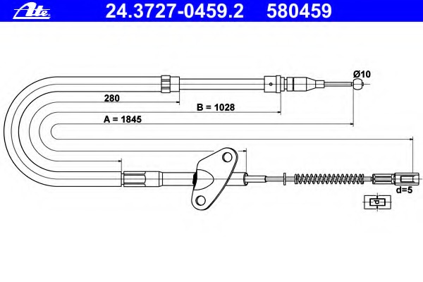 Cablu, frana de parcare 24.3727-0459.2 ATE - Maneta/ cablu Cablu, frana de parcare 24.3727-0459.2 ATE - Maneta/ cablu