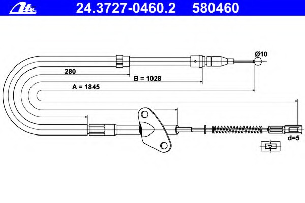 Cablu, frana de parcare 24.3727-0460.2 ATE - Maneta/ cablu Cablu, frana de parcare 24.3727-0460.2 ATE - Maneta/ cablu