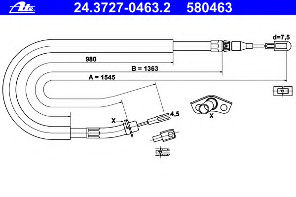 Cablu, frana de parcare 24.3727-0463.2 ATE - Maneta/ cablu Cablu, frana de parcare 24.3727-0463.2 ATE - Maneta/ cablu
