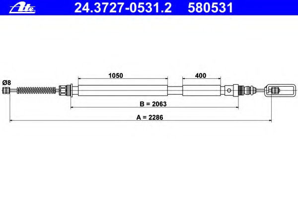 Cablu, frana de parcare 24.3727-0531.2 ATE - Maneta/ cablu Cablu, frana de parcare 24.3727-0531.2 ATE - Maneta/ cablu
