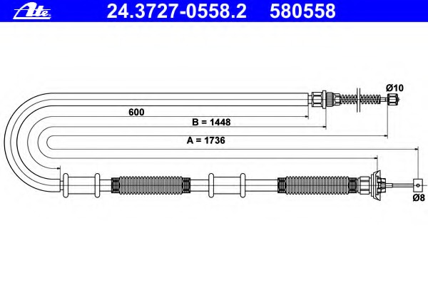 Cablu, frana de parcare 24.3727-0558.2 ATE - Maneta/ cablu