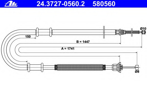 Cablu, frana de parcare 24.3727-0560.2 ATE - Maneta/ cablu