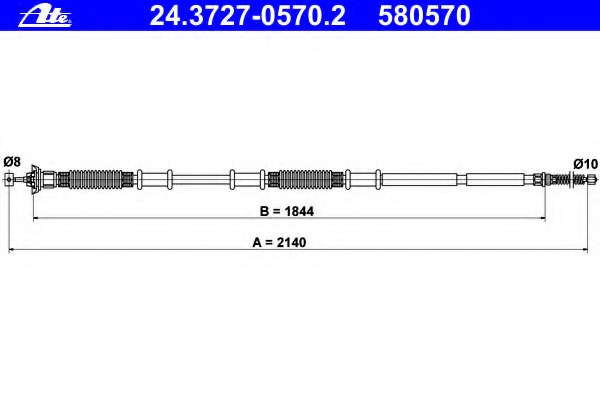Cablu, frana de parcare 24.3727-0570.2 ATE - Maneta/ cablu