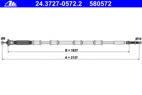 Cablu, frana de parcare 24.3727-0572.2 ATE - Maneta/ cablu