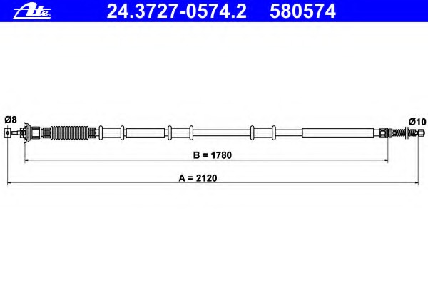 Cablu, frana de parcare 24.3727-0574.2 ATE - Maneta/ cablu