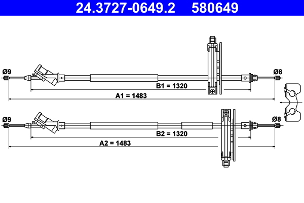 Cablu, frana de parcare 24.3727-0649.2 ATE - Maneta/ cablu Cablu, frana de parcare 24.3727-0649.2 ATE - Maneta/ cablu