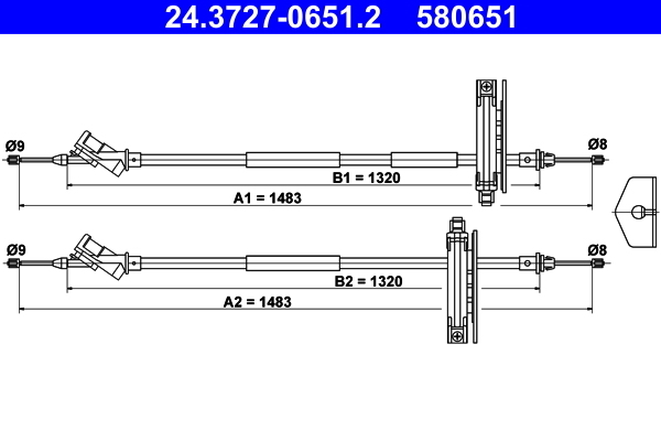 Cablu, frana de parcare 24.3727-0651.2 ATE - Maneta/ cablu Cablu, frana de parcare 24.3727-0651.2 ATE - Maneta/ cablu