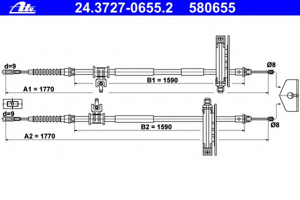 Cablu, frana de parcare 24.3727-0655.2 ATE - Maneta/ cablu Cablu, frana de parcare 24.3727-0655.2 ATE - Maneta/ cablu