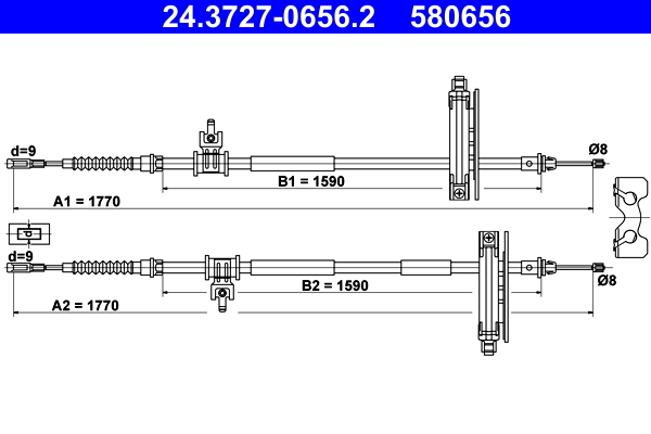 Cablu, frana de parcare 24.3727-0656.2 ATE - Maneta/ cablu Cablu, frana de parcare 24.3727-0656.2 ATE - Maneta/ cablu