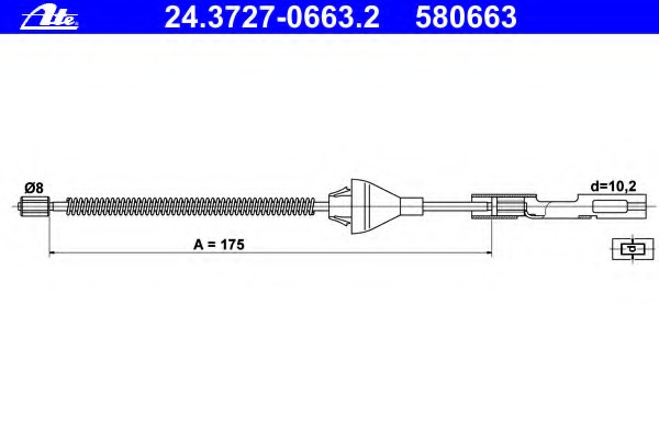 Cablu, frana de parcare 24.3727-0663.2 ATE - Maneta/ cablu Cablu, frana de parcare 24.3727-0663.2 ATE - Maneta/ cablu