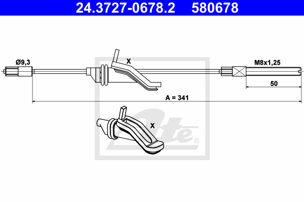 Cablu, frana de parcare 24.3727-0678.2 ATE - Maneta/ cablu Cablu, frana de parcare 24.3727-0678.2 ATE - Maneta/ cablu