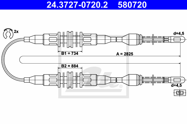 Cablu, frana de parcare 24.3727-0720.2 ATE - Maneta/ cablu Cablu, frana de parcare 24.3727-0720.2 ATE - Maneta/ cablu