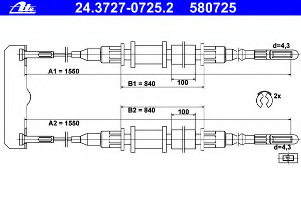Cablu, frana de parcare 24.3727-0725.2 ATE - Maneta/ cablu Cablu, frana de parcare 24.3727-0725.2 ATE - Maneta/ cablu