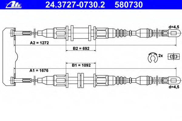 Cablu, frana de parcare 24.3727-0730.2 ATE - Maneta/ cablu Cablu, frana de parcare 24.3727-0730.2 ATE - Maneta/ cablu